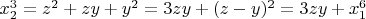 $x_2^3=z^2+zy+y^2 = 3zy + (z-y)^2=3zy+x_1^6$