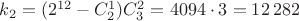 $k_2 = (2^{12}-C_2^1)C_3^2 = 4094\cdot3 = 12\,282$