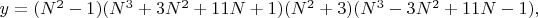 $y=(N^2-1)(N^3+3N^2+11N+1)(N^2+3)(N^3-3N^2+11N-1),$