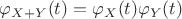 $\varphi_{X+Y}(t)=\varphi_X(t)\varphi_Y(t)$