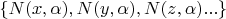 $\{N(x, \alpha), N(y, \alpha), N(z, \alpha)...\}$