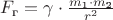 $F_\text{г} =\gamma \cdot \frac {m_\text{1} \cdot m_\text{2}} {r^2}$ $F_\text{г} =\gamma \cdot \frac {m_\text{1} \cdot m_\text{2}} {r^2}$