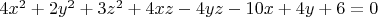 $4x^2+2y^2+3z^2+4xz-4yz-10x+4y+6=0$