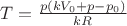 $T=\frac{p (k V_0+p-p_0)}{k R}$