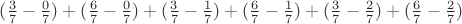 $(\frac{3}{7}-\frac{0}{7})+(\frac{6}{7}-\frac{0}{7})+(\frac{3}{7}-\frac{1}{7})+(\frac{6}{7}-\frac{1}{7})+(\frac{3}{7}-\frac{2}{7})+(\frac{6}{7}-\frac{2}{7})$
