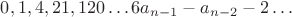 $0,1,4,21,120\dots 6a_{n-1}-a_{n-2}-2\dots$