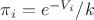 $\pi_i = e^{-V_i}/k$