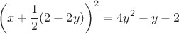 $$ \left( x+\dfrac{1}{2}(2-2y) \right)^2 = 4y^2-y-2 $$