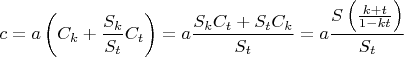 $$\[
c = a\left( {C_k  + \frac{{S_k }}{{S_t }}C_t } \right) = a\frac{{S_k C_t  + S_t C_k }}{{S_t }} = a\frac{{S \left( {\frac{{k + t}}{{1 - kt}}} \right)}}{{S_t }}
\]$