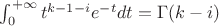 $\int_{0}^{+\infty} t^{k-1-i} e^{-t} dt = \Gamma(k-i)$