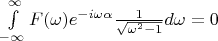 $\int\limits_{-\infty}^{\infty}F(\omega)e^{-i\omega\alpha}\frac{1}{\sqrt{\omega^2-1}}d\omega=0 $