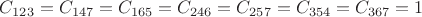 $C_{123}=C_{147}=C_{165}=C_{246}=C_{257}=C_{354}=C_{367}=1$