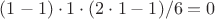 $(1-1)\cdot1\cdot(2\cdot1-1)/6 = 0$