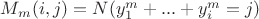 $M_m(i,j)=N(y_1^m+...+y_i^m=j)$