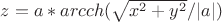 $ z = a*arcch(\sqrt{x^2+y^2}/|a|) $