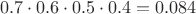 $$0.7 \cdot 0.6 \cdot 0.5 \cdot 0.4= 0.084$$