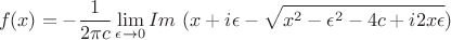 $$f(x)=-\frac{1}{2\pi c}\lim\limits_{\epsilon \to 0} Im \ (x+i\epsilon - \sqrt{x^2-{\epsilon}^2-4c+i 2x\epsilon})$$