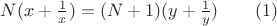 $N(x+\frac{1}{x})=(N+1)(y+\frac{1}{y})\qquad(1)$