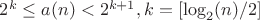 $2^k\le a(n)<2^{k+1},k=[\log_2(n)/2]$