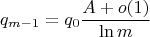 $$q_{m-1} = q_0\frac{A+o(1)}{\ln m}$$