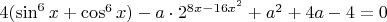 $4(\sin^6x+\cos^6x)-a \cdot 2^{8x-16x^2}+a^2+4a-4=0$