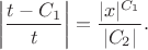 $$\left|\frac{t-C_1}t\right|=\frac{|x|^{C_1}}{|C_2|}.$$