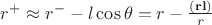 $r^+ \approx r^- - l\cos \theta =r-\frac{(\mathbf{r}\mathbf{l})}{r}$
