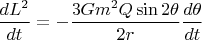 $\dfrac{dL^2}{dt}=-\dfrac{3Gm^2Q\sin 2\theta}{2r}\dfrac{d\theta}{dt}$