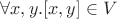 $$\forall x,y. [x,y]\in V$$
