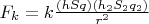 $F_k=k\frac{(h S q)(h_2 S_2 q_2)}{r^2}$