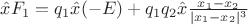 $\hat{x} F_1 = q_1 \hat{x} (-E) + q_1 q_2 \hat{x} \frac{x_1 - x_2}{|x_1-x_2|^3}$