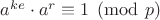 $a^{ke} \cdot a^r \equiv 1 \pmod{p}$