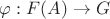 $\varphi: F(A) \to G$