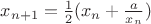 $x_{n+1}=\frac 12 (x_n+\frac{a}{x_n})$