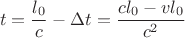 $$t=\frac{l_0}c-\Delta t=\frac{cl_0-vl_0}{c^2}$$