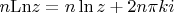 $n \mathrm{Ln} z = n \ln z + 2n\pi k i$