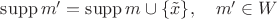 $\mathrm{supp}\,m'=\mathrm{supp}\,m\cup\{\tilde x\},\quad m'\in W$