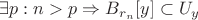 $\exists p: n>p \Rightarrow  B_{r_{n}}[y] \subset U_{y}$