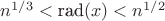 $n^{1/3} < \text{rad}(x) < n^{1/2}$