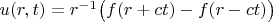 $u(r,t)=r^{-1} \bigl( f(r+ct) - f(r-ct)\bigr)$