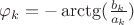 $\varphi_k=-\arctg(\frac {b_k} {a_k})$