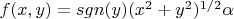 $f(x, y)=sgn(y)(x^2+y^2)^{1/2}\alpha$