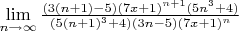 $\lim\limits_{n \to \infty}\frac{(3(n+1)-5)(7x+1)^{n+1}(5n^3+4)}{(5(n+1)^3+4)(3n-5)(7x+1)^n}$