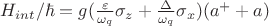 $H_{int}/\hbar=g(\frac{\varepsilon}{\omega_q} \sigma_z+\frac{\Delta}{\omega_q}\sigma_x)(a^+ + a)$
