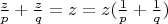 $\frac z p + \frac z q=z=z(\frac 1 p +\frac 1 q)$