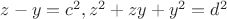 $z-y=c^2,z^2+zy+y^2=d^2$