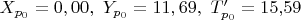 $X_{p_0}=0,00,\ Y_{p_0}=	11,69,\ T'_{p_0}=15{,}59$