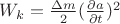 $W_k = \frac {\Delta m} {2} (\frac {\partial a}{\partial t})^2$