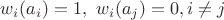 $w_i(a_i)=1, \ w_i(a_j)=0, i\ne j$ $w_i(a_i)=1, \ w_i(a_j)=0, i\ne j$