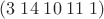 $(3\; 14\; 10\; 11\; 1)$